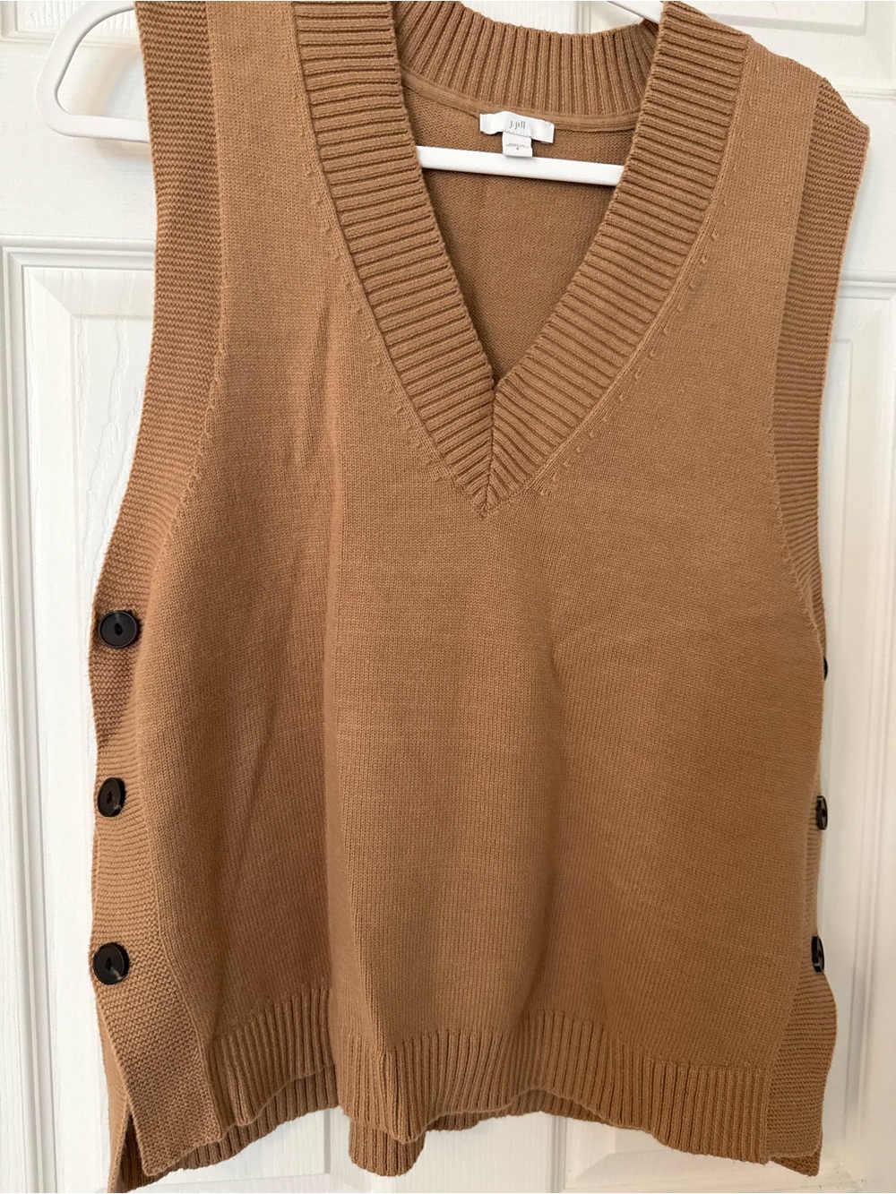 J. Jill Camel V-Neck Knit Sweater Vest with Side Buttons